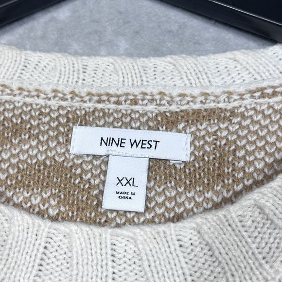 Nine West Sweater Womens Size XXL Cream Tan Animal Pattern Ribbed Long Sleeve - Picture 10 of 12